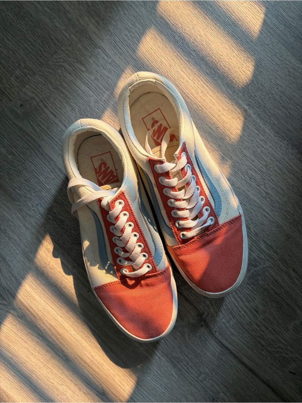 Vans Old Skool Low-Top Platform Canvas Sneakers in Red, Blue & Cream